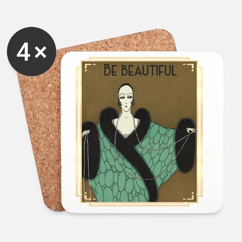 Be Buautiful, Art-deco Mode mit Perlenkette - Untersetzer (4er-Set) - Weiß