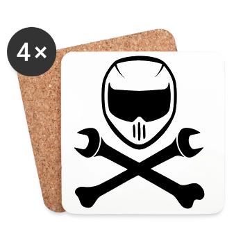 Casque de moto de sport avec clé de cuisine - Dessous de verre (lot de 4) - blanc - Devant
