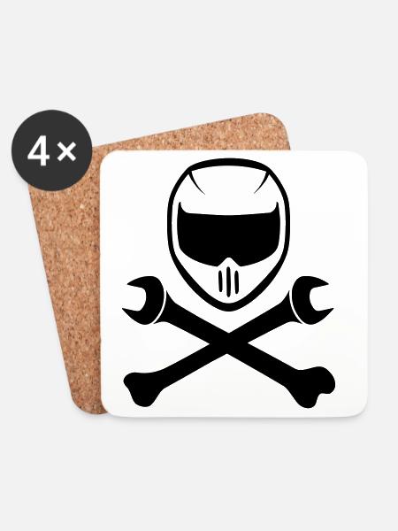 Sport Motorradhelm mit Kochen Schraubenschlüssel - Untersetzer (4er-Set) - Weiß