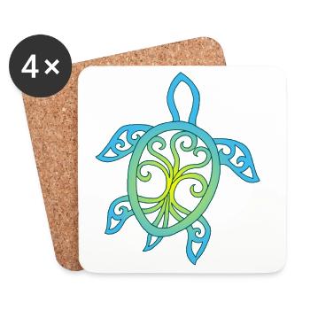 Blue and yellow sea turtle symbol - Coasters (set of 4) - white - Front