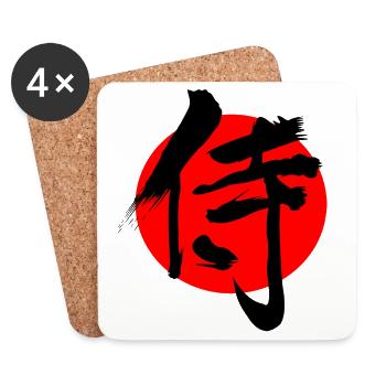 Samouraï en kanji japonais rouge soleil - Dessous de verre (lot de 4) - blanc - Devant