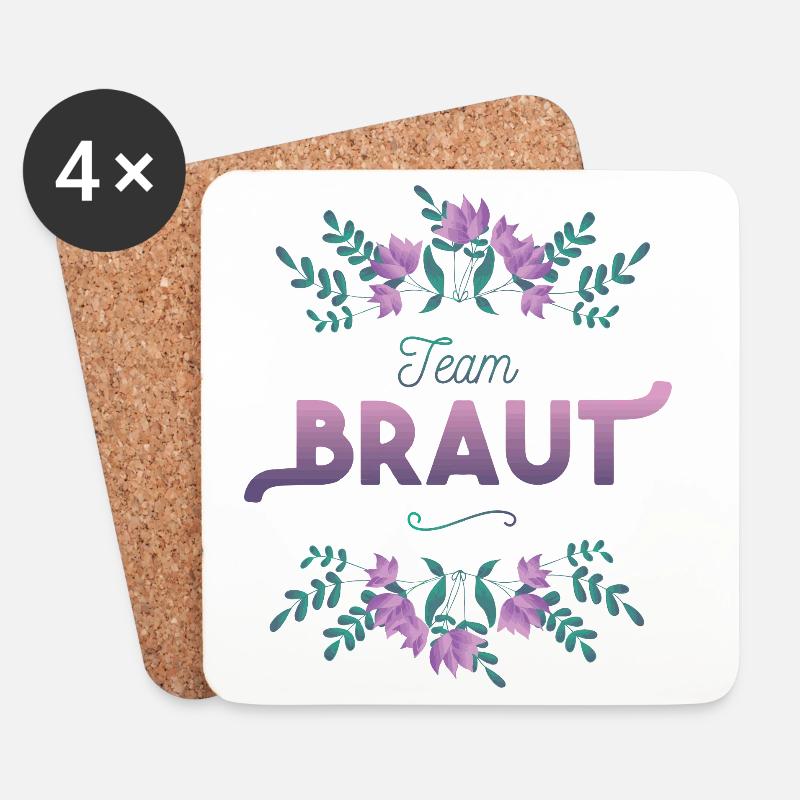 Team Braut mit Blumen Dekor - Untersetzer (4er-Set) - Weiß