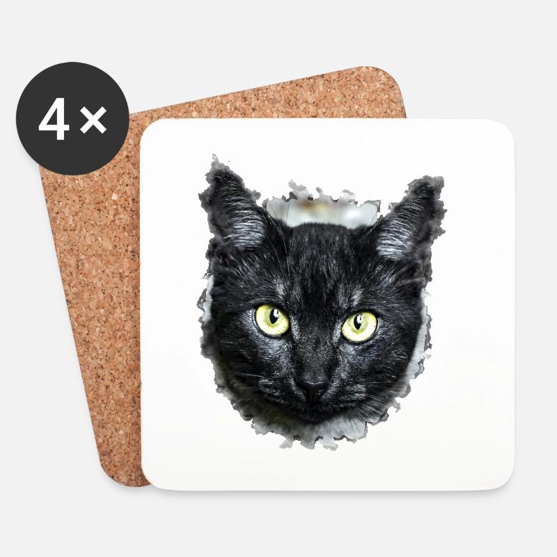 black cat schwarze Katze - Untersetzer (4er-Set) - Weiß