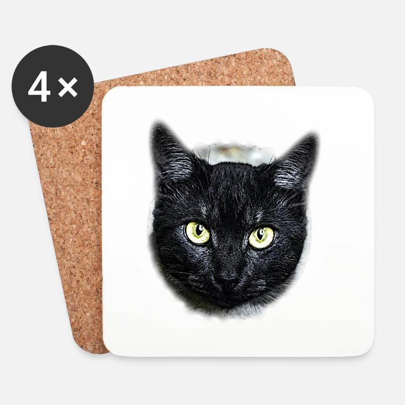 black cat chat noir - Dessous de verre (lot de 4) - blanc