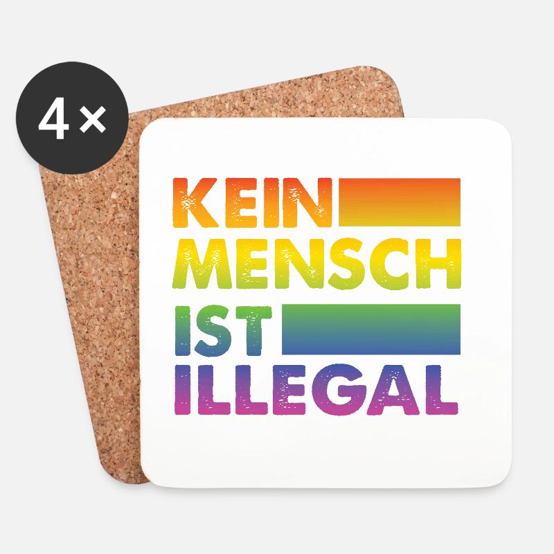 Kein Mensch ist illegal Regenbogen Menschenrechte - Untersetzer (4er-Set) - Weiß