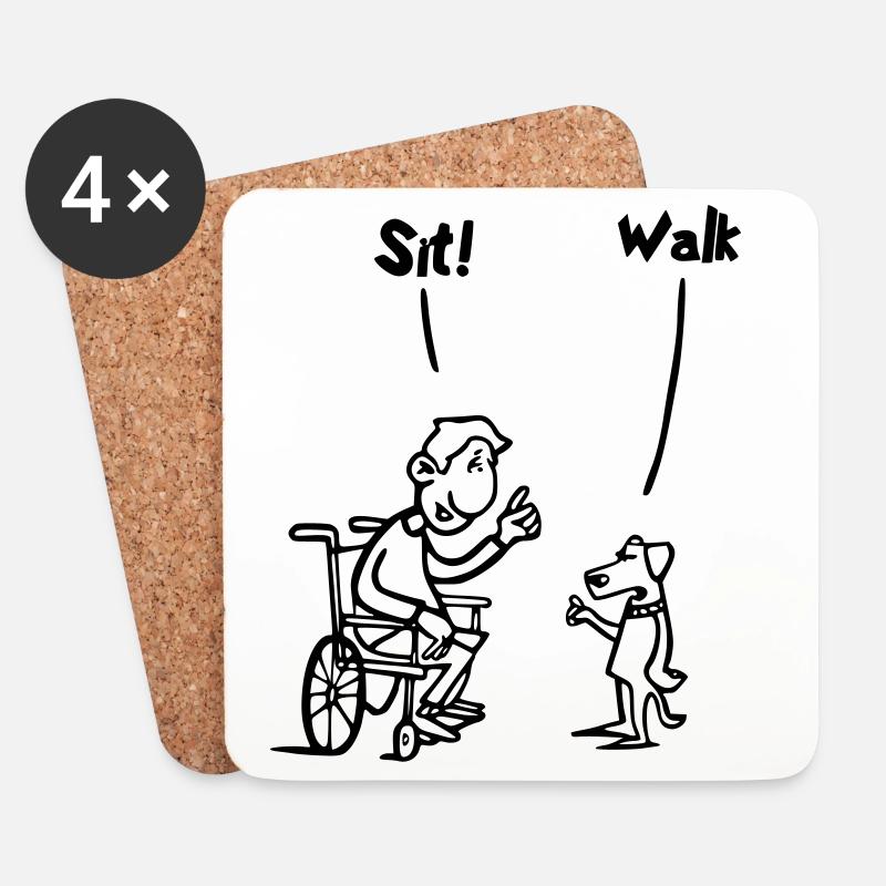 Setzen Sie sich hin und gehen Sie. Rollstuhl- und Hundehumor # - Untersetzer (4er-Set) - Weiß