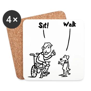 Setzen Sie sich hin und gehen Sie. Rollstuhlfahrer vs. Hund. Humor # - Untersetzer (4er-Set) - Weiß - Vorne