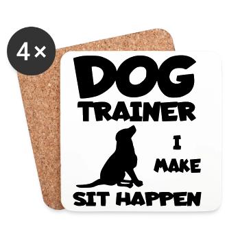 Hundetrainer lässt Hund sitzen. Humor-Shirt * - Untersetzer (4er-Set) - Weiß - Vorne