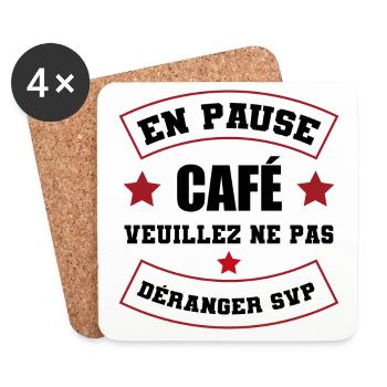 cadeau marrant pause café | tasse de café - Dessous de verre (lot de 4) - blanc - Devant