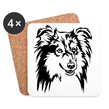 Tête de Sheltie - Dessous de verre (lot de 4) - blanc - Devant