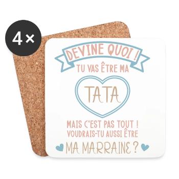 Devine quoi ! Tata voudrais-tu être ma marraine ? - Dessous de verre (lot de 4) - blanc - Devant