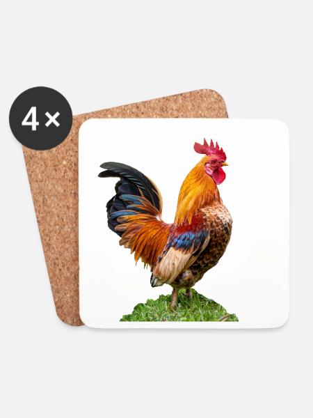 stolzer, männlicher Hahn. Freigestellt,Chef Symbol - Untersetzer (4er-Set) - Weiß