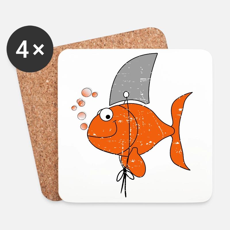 Lustige Fisch - Untersetzer (4er-Set) - Weiß