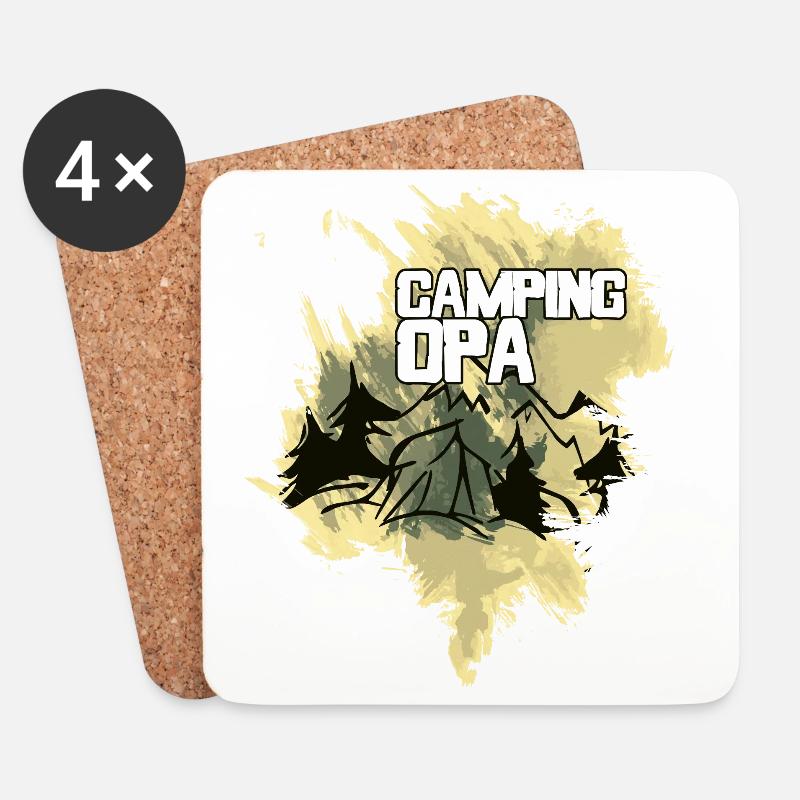 Camping Opa Zelt Wald Berge - Untersetzer (4er-Set) - Weiß