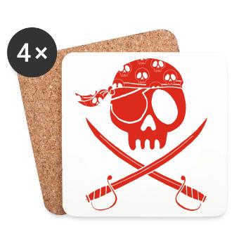 Red pirate skull - Coasters (set of 4) - white - Front