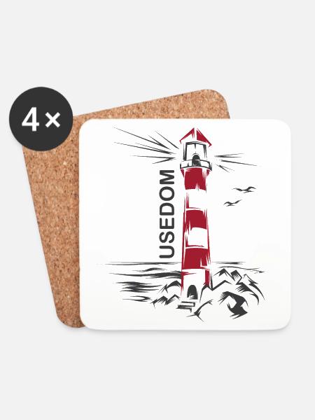 Leuchtturm See Usedom Urlaub rot weiß Meer Ostsee - Untersetzer (4er-Set) - Weiß