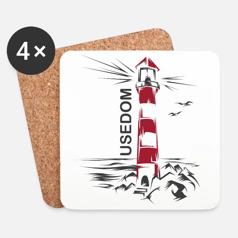 Leuchtturm See Usedom Urlaub rot weiß Meer Ostsee - Untersetzer (4er-Set) - Weiß
