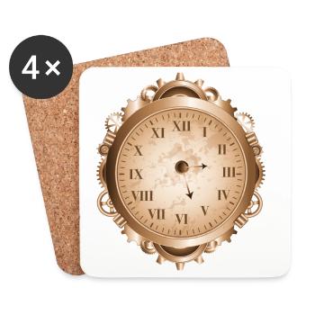 Montre Steampunk au look antique avec engrenages - Dessous de verre (lot de 4) - blanc - Devant