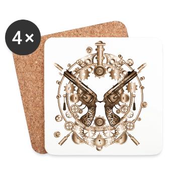 revolvers steampunk richement décorés avec cartouches - Dessous de verre (lot de 4) - blanc - Devant