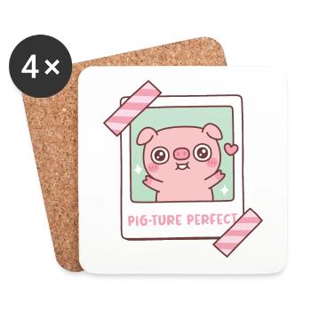 Mignon Cochon Cochon-ture Image Parfaite Photo Jeu de mots - Dessous de verre (lot de 4) - blanc - Devant