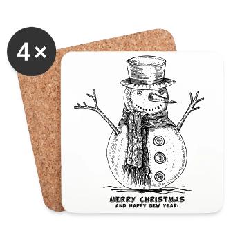 Bonhomme de neige Joyeux Noël - Dessous de verre (lot de 4) - blanc - Devant