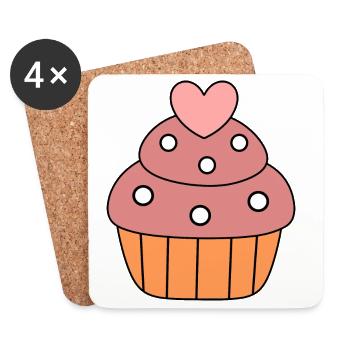 cuisson cuire au four coeur gâteau cupcake cadeau coloré - Dessous de verre (lot de 4) - blanc - Devant