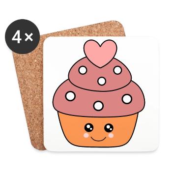 Cupcake Kawaii Autocollants Kawaii drôles - Dessous de verre (lot de 4) - blanc - Devant