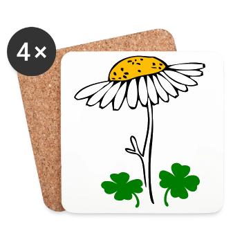 Lucky clover, chamomile blossom - Coasters (set of 4) - white - Front