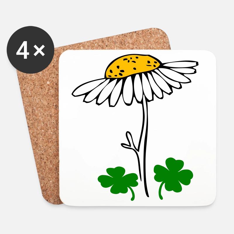 Glücksklee, Kamillenblüte - Untersetzer (4er-Set) - Weiß