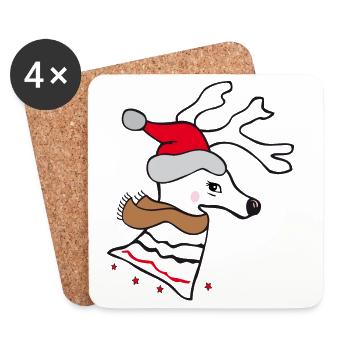 Noël, rennes - Dessous de verre (lot de 4) - blanc - Devant