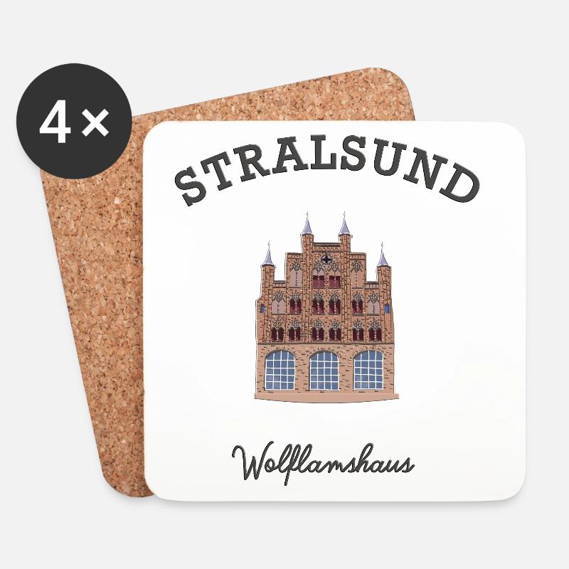 Ostsee, Stralsund, Wolflamshaus, Zeichnung - Untersetzer (4er-Set) - Weiß