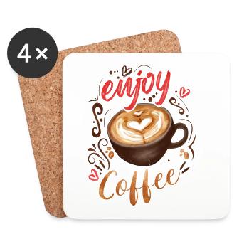 Profitez du café, joyeux automne - Dessous de verre (lot de 4) - blanc - Devant