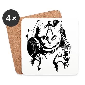 coole Katze als DJ - Untersetzer (4er-Set) - Weiß - Vorne