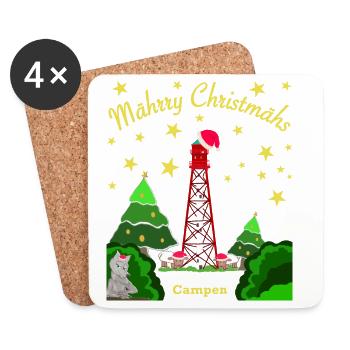 Noël, Camping Phare, Loup emblématique - Dessous de verre (lot de 4) - blanc - Devant