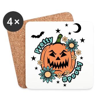 Halloween Kürbis - Pretty Spooky - Niedliches Halloween - Untersetzer (4er-Set) - Weiß - Vorne