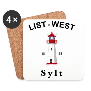 Phare emblématique List-West sur Sylt, mer du Nord - Dessous de verre (lot de 4) - blanc - Devant