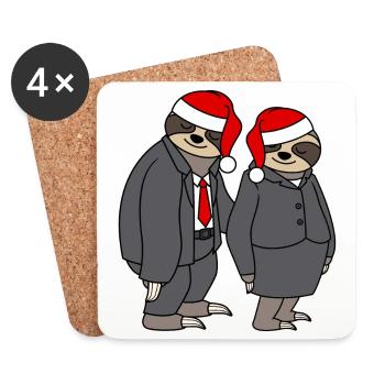 Faultier Paar Frau Mann Weihnachten Weihnachtsmann - Untersetzer (4er-Set) - Weiß - Vorne