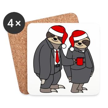 Faultier Paar Weihnachtsmütze Paare Weihnachtsmann - Untersetzer (4er-Set) - Weiß - Vorne