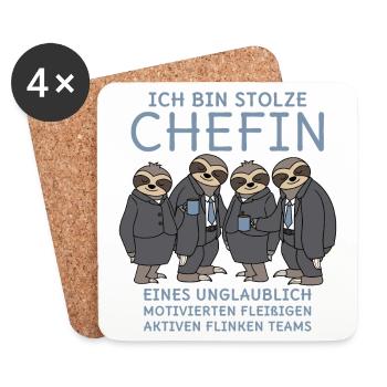Stolze Chefin unglaublich fleißiges Team Faultiere - Untersetzer (4er-Set) - Weiß - Vorne