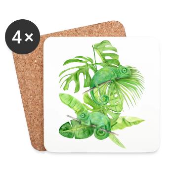 Chameleon, green chameleon lizards - Coasters (set of 4) - white - Front