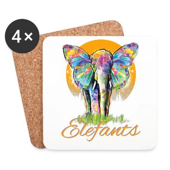 Elephant - Safari Tshirt - Coasters (set of 4) - white - Front
