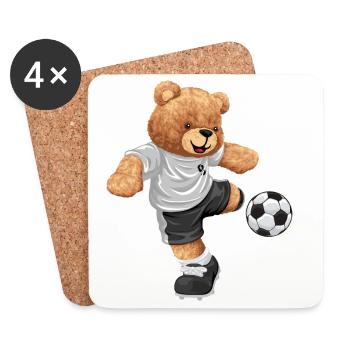 Teddy Kicker im Fußballlook - Untersetzer (4er-Set) - Weiß - Vorne