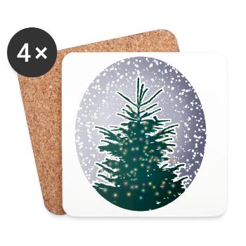 beleuchteter Weihnachtsbaum im Schnee - Untersetzer (4er-Set) - Weiß - Vorne