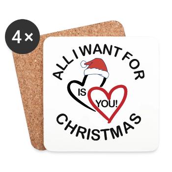 Tout ce que je veux pour Noël, c’est votre design de t-shirt - Dessous de verre (lot de 4) - blanc - Devant