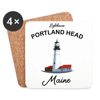 Portland Head, Phare, Maine, Côte des États-Unis - Dessous de verre (lot de 4) - blanc - Devant
