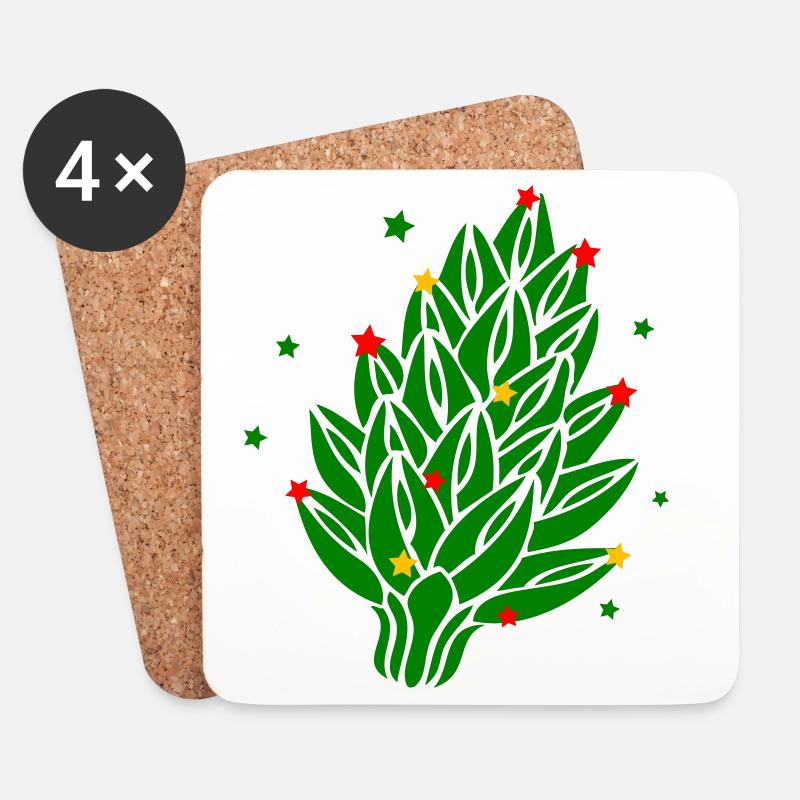 Weihnachtsbaum, Tannenzapfen - Untersetzer (4er-Set) - Weiß
