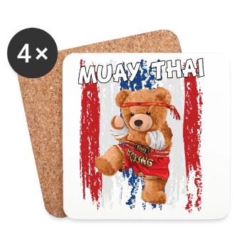 Teddybär Muay Thai Kämpfer - Untersetzer (4er-Set) - Weiß - Vorne