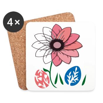 Fleur aux œufs de Pâques, Joyeuses Pâques - Dessous de verre (lot de 4) - blanc - Devant