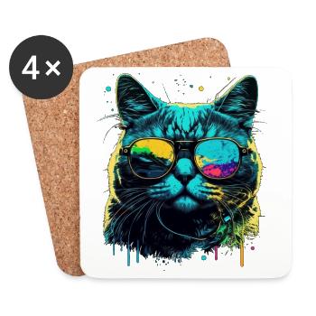 Chat cool - Dessous de verre (lot de 4) - blanc - Devant
