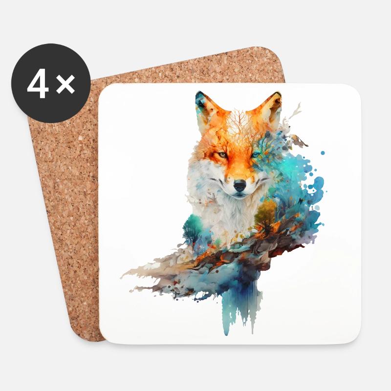 Fuchs Design aus Wasserfarben - Untersetzer (4er-Set) - Weiß